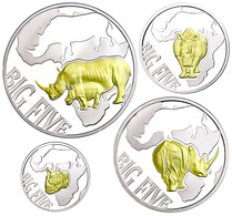 687 Set Zu 10 Bis 240 Francs (400 Francs Gesamt), 2013, Big Five - Rhinoceros, 1/10 Bis 1 Unze Silber, Schatulle Mit OVP - Congo (République Démocratique 1998)