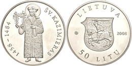 691 50 Litu, 2008, Hl. Kasimir Von Litauen, KM 154, Schön 86, Im Papieretui Mit Kapsel Und Zertifikat, Angelaufen, PP. A - Litauen