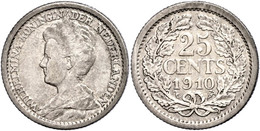 732 25 Cent, 1910, Wilhelmina, Schulman 860, Ss+. - Sonstige & Ohne Zuordnung