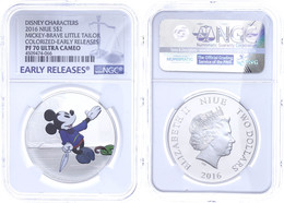 766 2 Dollars, 2016, Mickey-Brave Little Tailor, In Slab Der NGC Mit Der Bewertung PF70 Ultra Cameo, Colorized-Early Rel - Niue