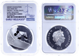 771 2 Dollars, 2017, Mickey's Plane Crazy, In Slab Der NGC Mit Der Bewertung PF 70 Ultra Cameo, Koloriert, Early Release - Niue