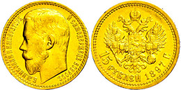 792 15 Rubel, Gold, 1897, Nikolaus II., Fb. 177, Randfehler, Ss.  Ss - Russie