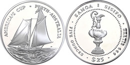 807 25 Tala, 1987, America's Cup, 5 Unzen Silber, KM 67, Kapsel Beschädigt, In Schatulle, PP.  PP - Samoa