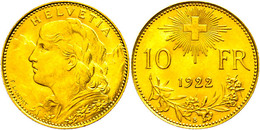 825 10 Franken, Gold, 1922, Fb. 10, Vz.  Vz - Sonstige & Ohne Zuordnung