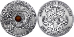 834 1.500 Francs, 2012, Year Of The Dragon, 2 Unzen Silber, Antik Finish, Stein, In Kapsel Mit Zertifikat, St. Auflage N - Togo