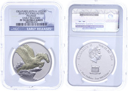 840 5 Dollars, 2014, Pegasus, Motiv Vergoldet, In Slab Der NGC Mit Der Bewertung PF70 Ultra Cameo, Early Releases. - Unclassified