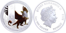 841 1 Dollar, 2013, Griffin, 1 Unze Silber, Coloriert, Etui Mit OVP Und Zertifikat, PP. Auflage Nur 5.000 Stück.  PP - Tuvalu