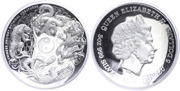 844 50 Dollars, 2015, Mythical Creatures - Chinesische Fabelwesen, 5 Unzen Silber, High Relief, Etui Mit OVP Und Zertifi - Tuvalu