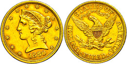 857 5 Dollars, Gold, 1880, Philadelphia, Fb. 143, Kl. Rf., Ss+.  Ss - Altri & Non Classificati