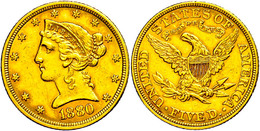 857 5 Dollars, Gold, 1880, Philadelphia, Fb. 143, Kl. Rf., Ss+.  Ss - Other & Unclassified