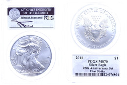 875 1 Dollar, 2011, Silver Eagle, In Slab Der PCGS Mit Der Bewertung MS70, 25. Jubiläum Set, First Strike, John M. Merca - Other & Unclassified