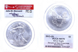 895 Dollar, 2012, Silver Eagle, In Slab Der PCGS Mit Der Bewertung MS70, Stuck At San Francisco, First Strike, Bridge La - Altri & Non Classificati