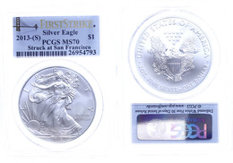 911 Dollar, 2013, Silver Eagle, In Slab Der PCGS Mit Der Bewertung MS70, First Strike, Stuck At San Francisco, Bridge La - Altri & Non Classificati