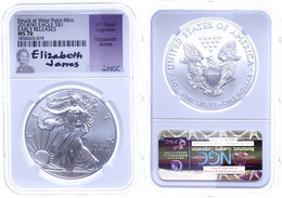 943 Dollar, 2014, Silver Eagle, In Slab Der NGC Mit Der Bewertung MS70, Early Releases, Stuck At West Point Mint, Elizab - Altri & Non Classificati