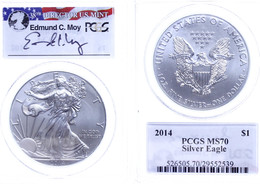 944 Dollar, 2014, Silver Eagle, In Slab Der PCGS Mit Der Bewertung MS70, Edmund C. Moy Label. - Altri & Non Classificati