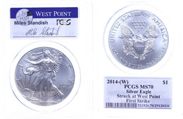 952 Dollar, 2014, W, Silver Eagle, In Slab Der PCGS Mit Der Bewertung MS70, First Strike, Stuck At West Point, Miles Sta - Altri & Non Classificati