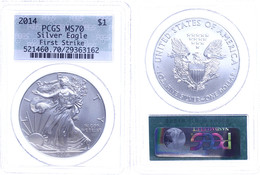 953 Dollar, 2014, W, Silver Eagle, In Slab Der PCGS Mit Der Bewertung MS70, First Strike, Grünes Retro Label. - Altri & Non Classificati