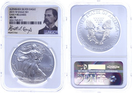 968 Dollar, 2015, W, Burnished Silver Eagle, In Slab Der NGC Mit Der Bewertung MS70, Early Releases, Wyatt S. Earp Label - Altri & Non Classificati