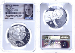 970 Dollar, 2015, W, March Of Dimes, In Slab Der NGC Mit Der Bewertung PF70 Ultra Cameo, Early Releases, Roosevelt Label - Altri & Non Classificati