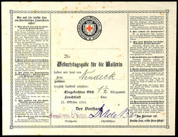 1429 "Spendenquittung" Vaterländischer Frauen-Verein, "Geburtstagsgabe Für Die Kaiserin", Datiert 22. Oktober 1915, Stoc - Dokumente