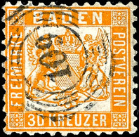 1489 30 Kr. Dunkelgelblichorange, Mit Fünfringstempel "109" Pforzheim, Unten Einige Zähne Etwas Verkürzt, Kleine Helle S - Altri & Non Classificati