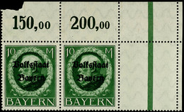 1554 10 Mark Volksstaat Bayern Frühdruck, Waagerechtes Oberrandpaar Mit Rechts Anhängendem Leerfeld Tadellos Postfrisch  - Other & Unclassified