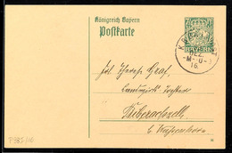 1591 "K.B.BAHNPOST -M--Ü-3 20 DEZ. 16", Auf GS-Postkarte 7 1/2 Pfg  Wappen In 1916 Nach Biberachzell, Katalog: P98I/01 B - Sonstige & Ohne Zuordnung