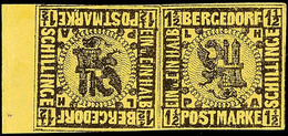 1596 1 1/2 Schillinge, Moens Kehrzusammendruckpaar Auf Gummierten Papier Mit Bogenrand, Sign. Ernst Stock, Katalog: 3KND - Bergedorf