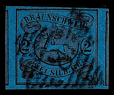 1635 "8." - Braunschweig, Klar In Schwarz Auf 2 Sgr. Schwarz Auf Blau, Rechts Und Links Sehr Breitrandig Mit Teilen Der  - Brunswick