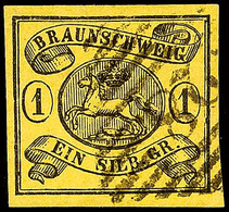 1644 "28." - Königslutter, Klar In Schwarz Auf Voll- Bis Breitrandiger 1 Sgr. Schwarz Auf Lebhaftgraugelb, Bugspur, Sons - Braunschweig