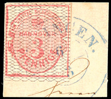 1685 3 Pf./1/3 Sgr. Karmin A. Schwarz, Voll-breitrandig A. Kl. Briefstück, Klarer Zweikreisstempel "AALEN", Kabinetterha - Hanovre