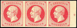 1695 1 Gr. König Georg V., A-Farbe, Postfrischer Dreierstreifen Vom Rechten Bogenrand Mit RZ "9", Tadellos Erhalten, Kat - Hanovre