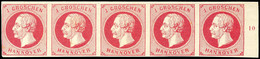 1697 1 Gr. König Georg V., A-Farbe, Postfrischer Fünferstreifen Vom Rechten Bogenrand Mit RZ "10", Linke Marke Mit Gelbl - Hanovre