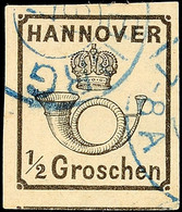 1704 1/2 Gr. Schwarz, Weiße Gummierung, Farbfrisch Und Allseits Sehr Breitrandig, Unten Sogar Kleiner Teil Der Nebenmark - Hanovre