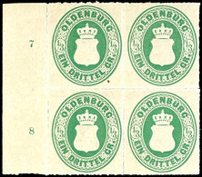 1852 1/3 Groschen,  Durchstich 10, Viererblock Vom Linken Bogenrand Mit Reihenzählern "7" Und "8", Ungebraucht, Im Durch - Oldenbourg