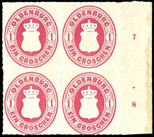 1855 1 Groschen,  Durchstich 10, Viererblock Vom Rechten Bogenrand Mit Reihenzählern "7" Und "8", Postfrisch, Signiert G - Oldenbourg