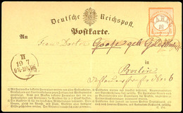 1866 "VAREL" - K2, Klar Auf Postkarte DR 1/2 Gr. Kleiner Schild Nach Berlin, Senkr. Faltspur, Katalog: DR 3 BF - Oldenburg