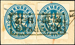 2074 2 Sgr. Preußischblau Ganzsachenausschnitt, Viereckig Geschnitten, 2 Stück Auf Kabinett-Briefstück Mit Ra2 BENSBERG  - Sonstige & Ohne Zuordnung