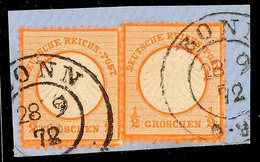 2238 "BONN 28 9 72" - K2, Auf Blauem Briefstück Mit Zwei Stück DR 1/2 Gr. Kleiner Brustschild Zinnoberrot, Linke Marke H - Other & Unclassified