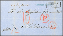 2396 1860, Bar Bezahlter Auslandsbrief Mit Ra2 "STETTIN 15 8 (1860)" Nebst In Rotstift Gesetzte "12" (Sgr.) Bezahltes Po - Autres & Non Classés