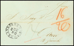 2524 "FRANKFURT 10 MAI. 1849" - K2, Feuser 985-23, Auf Austaxiertem Auslandsbrief Nach Olten Bei Zürich/Schweiz (Ankstpl - Other & Unclassified