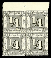 2609 1/4 Gr. Schwarz Mit Farblosem Durchstich, Postfrischer Kabinett-Viererblock Mit Oberrand, Unsigniert, Mi. 80.-  Sch - Other & Unclassified