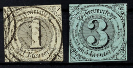 2690 "112" - FUERTH I.O., Je Zentrisch Auf 1 Kr. A. Graugrün Und 3 Kr. A. Hellgrautürkis, Taxisschnitt, Katalog: 7a,12a  - Altri & Non Classificati