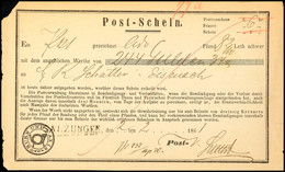 2948 SALZUNGEN 1861, Postschein Für Eine Sendung Mit Wertangabe Nach Eisenach  BF - Sonstige & Ohne Zuordnung