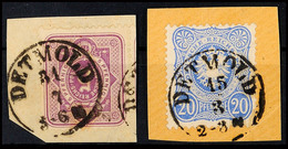 2984 "DETMOLD" - K1, Auf Zwei Briefstücken DR 5 U. 20 Pfge, Letzteres Gepr. Haferkamp, Katalog: DR 32,34 BS - Autres & Non Classés