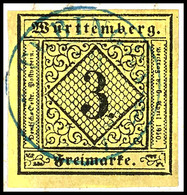 3145 3 Kreuzer Auf Rötlichgelb, Allseits Breitrandig, Mit Dh "TÜBINGEN" Auf Briefstück, Kabinett, Doppelt Signiert Thoma - Sonstige & Ohne Zuordnung