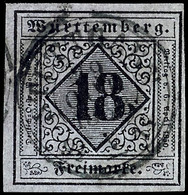 3156 18 Kreuzer Auf Blauviolett, Type I, Voll Bis Breitrandig, Zentrisch Gest. "STUTTGART 29 OCT 1855", Am Rechten Rand  - Autres & Non Classés