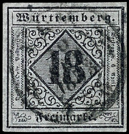 3157 18 Kreuzer Auf Blauviolett, Voll Bis Breitrandig, Gest. "ULM 10 Sep 1853", Bis Auf Minimalen Eckbug Tadellos, Signi - Other & Unclassified