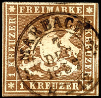 3160 1 Kreuzer Dunkelbraunocker Mit Gutem Schnitt, Gest. "MARBACH 7 DEC 1857", Signiert Thoma BPP, Mi. 450.-, Katalog: 6 - Sonstige & Ohne Zuordnung