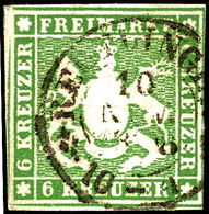 3163 6 Kreuzer Giftgrün Mit Gutem Schnitt, Gest. "REUTLINGEN 10 NOV 1858", Signiert Irtenkauf BPP, Mi. 250.-, Katalog: 8 - Sonstige & Ohne Zuordnung